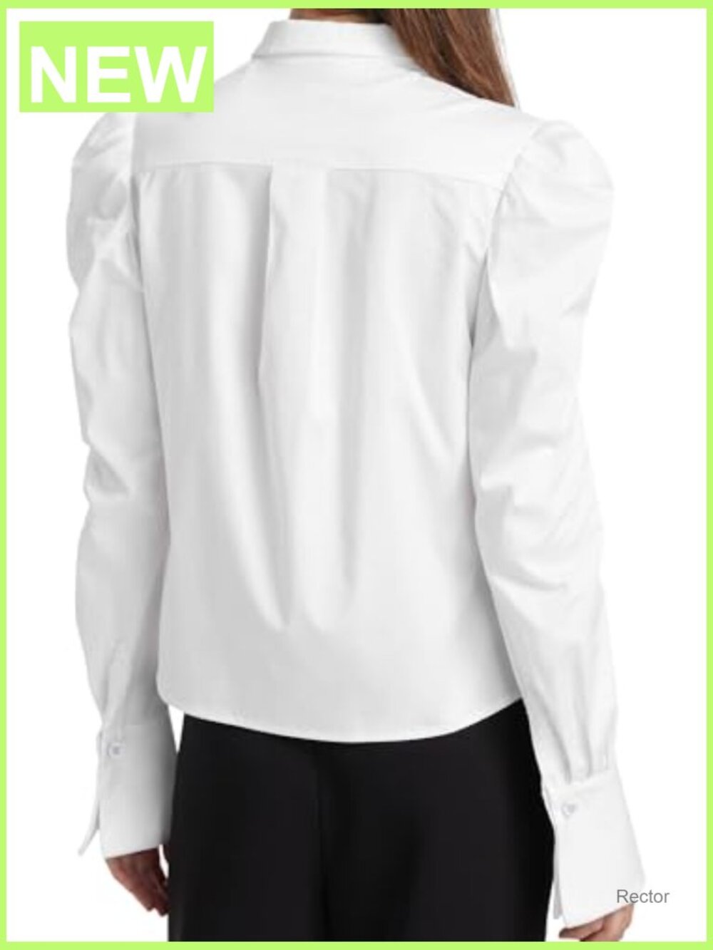 Women's Poplin Puff Sleeve Blouse with Spread Collar & Button Cuffs - Picture 3 of 5